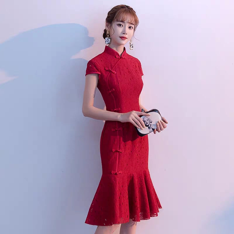 Cheongsam toast clothing 2020 new summer wedding engagement dress female back door bride small dress everyday can usually wear