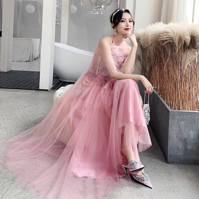 Pink bridesmaid dress 2019 new winter long section annual meeting evening dress skirt sister group wedding dress female was thin
