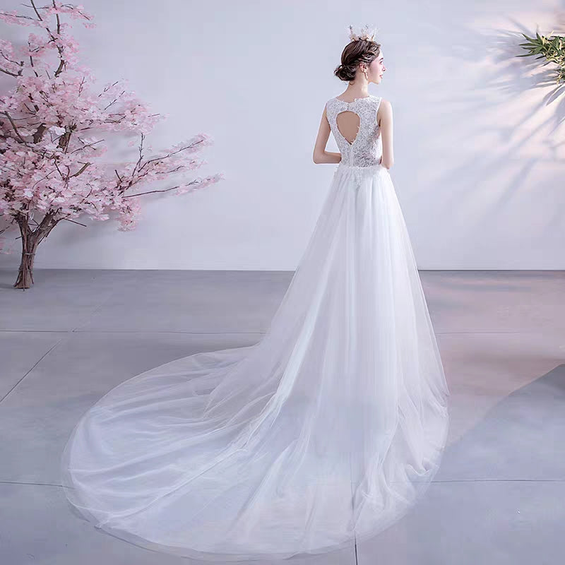 Angel's wedding dress French lace deep V-neck princess bride sexy bare-back edf shoot sieve light wedding dress 187