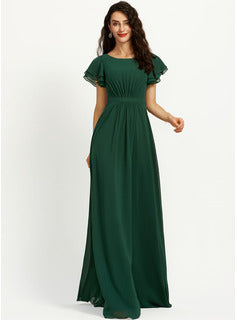A-Line Scoop Neck Floor-Length Bridesmaid Dress With Ruffle Long Bridesmaid Dresses