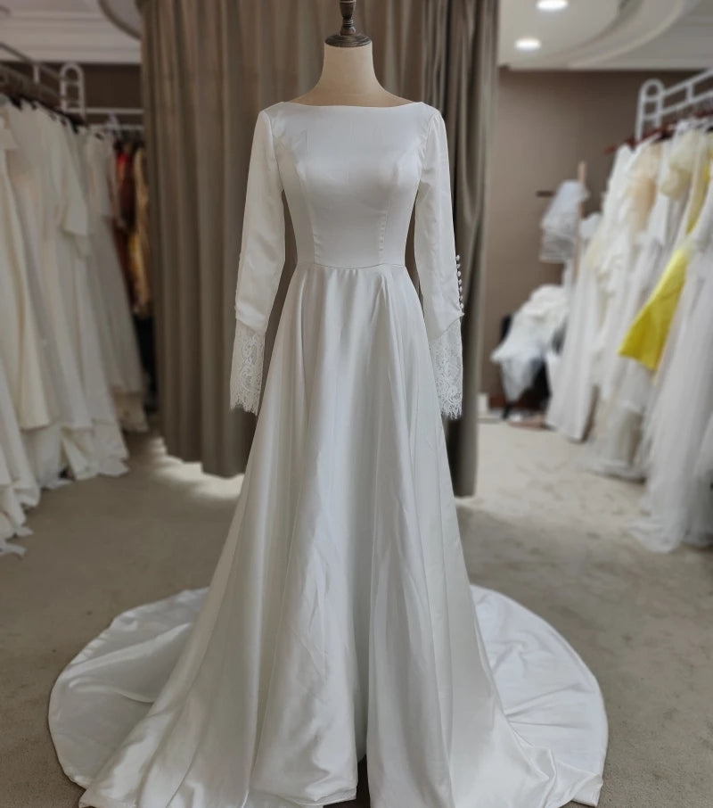 Long-Sleeve Round-Neck ROM Gown