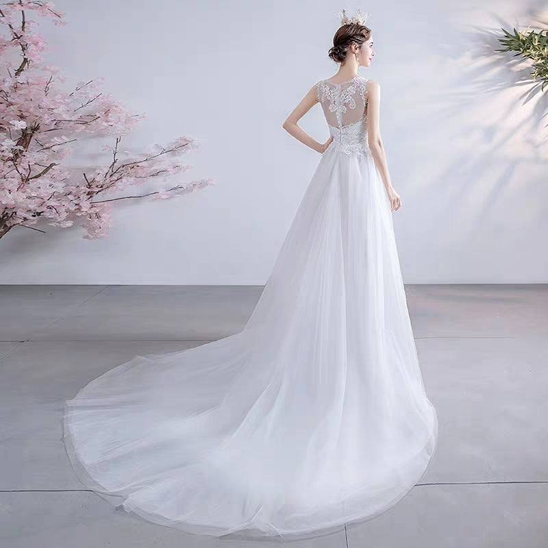 Angel's wedding dress sexy deep V collarback travel shoot landscape seaview bride lace tail light wedding dress 218 | Amehandmadesg