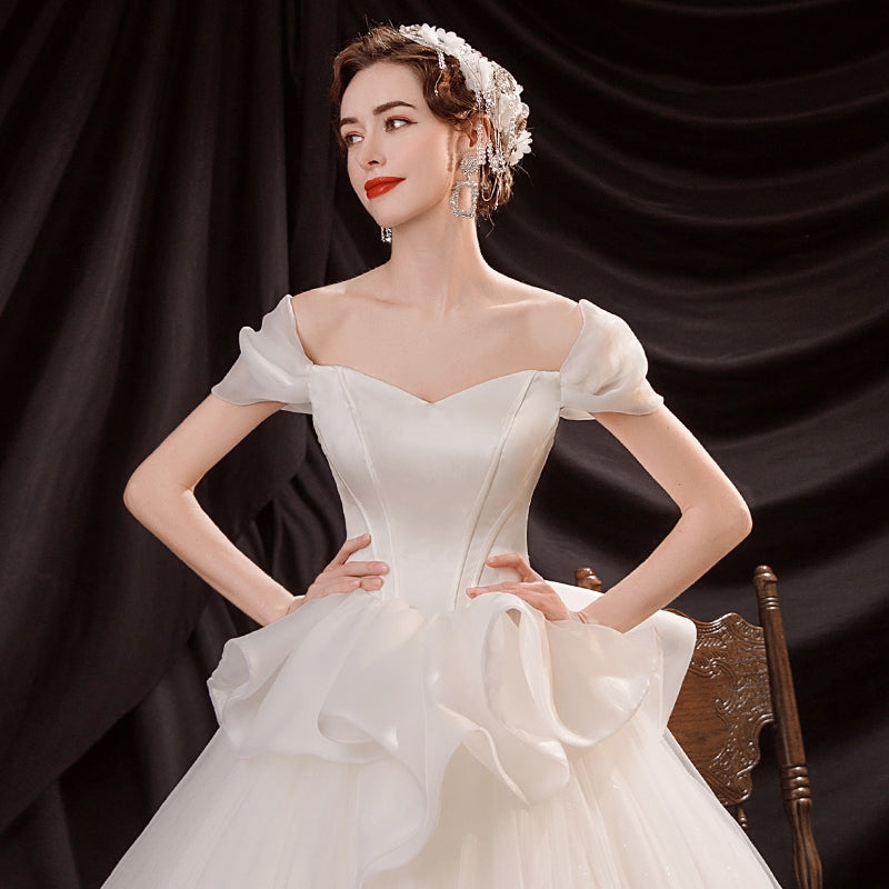 Princess Tribe like a princess fashion model French one-word shoulder bride poncho dress wedding dress 16092