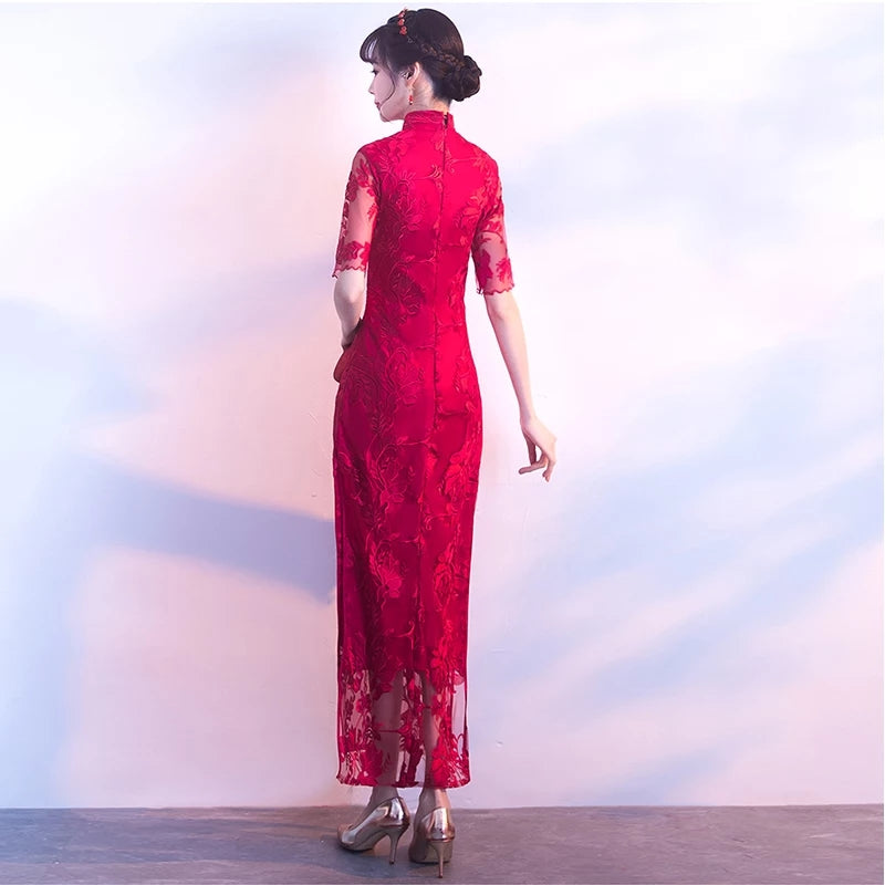 Improved version of cheongsam 2019 new autumn girl long section fresh and elegant fishtail Austrian dress female small fragrance