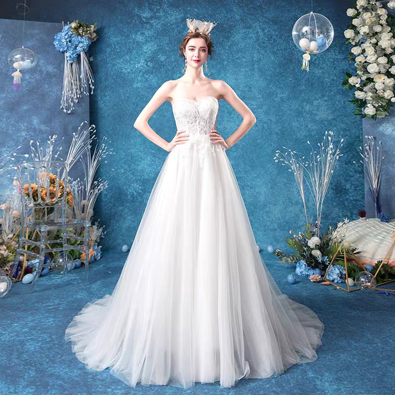 Angel wedding dress Yinghua fantasy Mori wind bride brigade shoots landscape sea view vacation wedding dress 6198