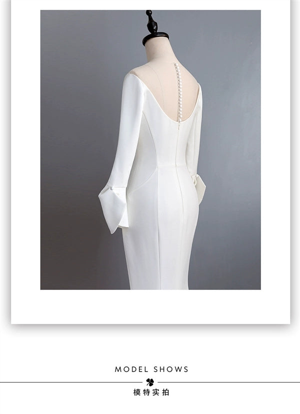New fishtail thank you feast dress noble ladies wedding dress simple white word shoulder dress