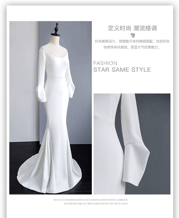 New fishtail thank you feast dress noble ladies wedding dress simple white word shoulder dress