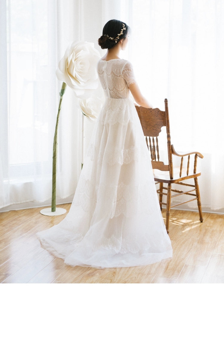 Short-Sleeve Lace ROM Gown