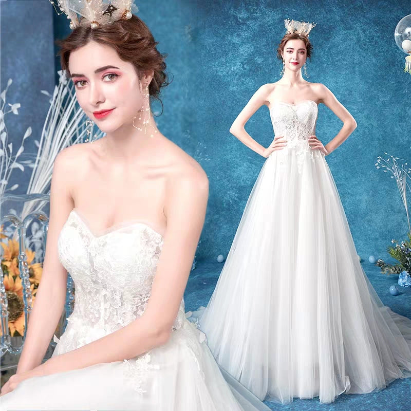 Angel wedding dress Yinghua fantasy Mori wind bride brigade shoots landscape sea view vacation wedding dress 6198