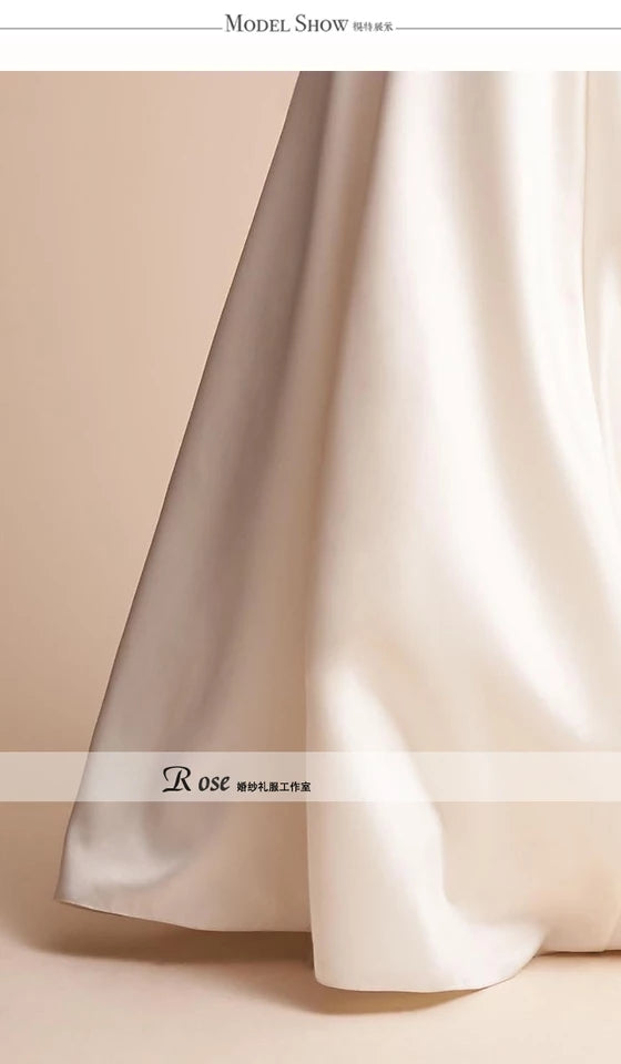 New V-shaped sling satin wedding dress simple trailing bride toast clothing art photo travel light wedding dress