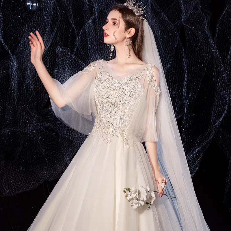 Light Master Wedding Dress New Bride Sen Super Super Fantasy Korean Trailing Out Covering Thick Arms Simple Women