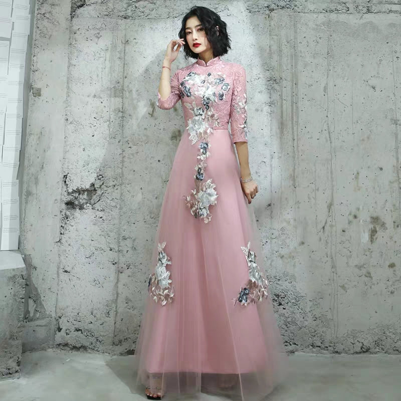 Chinese toast clothing bride cheongsam 2019 new autumn and winter long wedding dress skirt thank you feast in the sleeves thin female