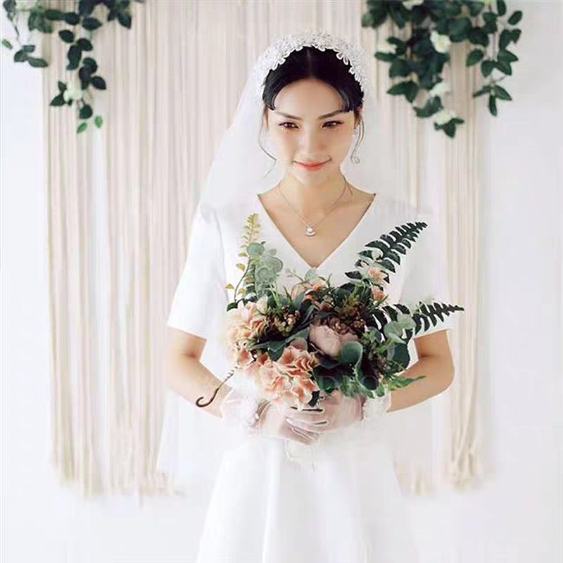 French light wedding dress super fairy simple daily pat siphon white temperament trim long evening dress autumn