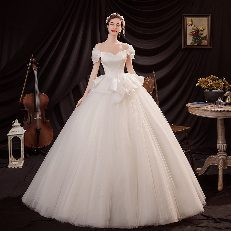 Princess Tribe like a princess fashion model French one-word shoulder bride poncho dress wedding dress 16092