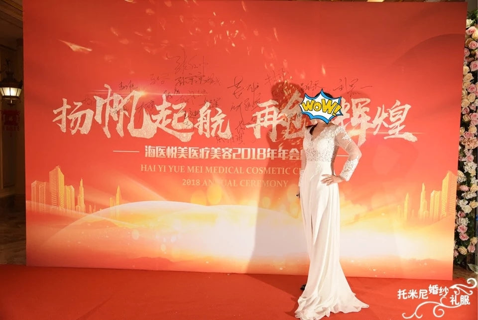 European and American new shoulder V-neck slim fit split Wedding dress