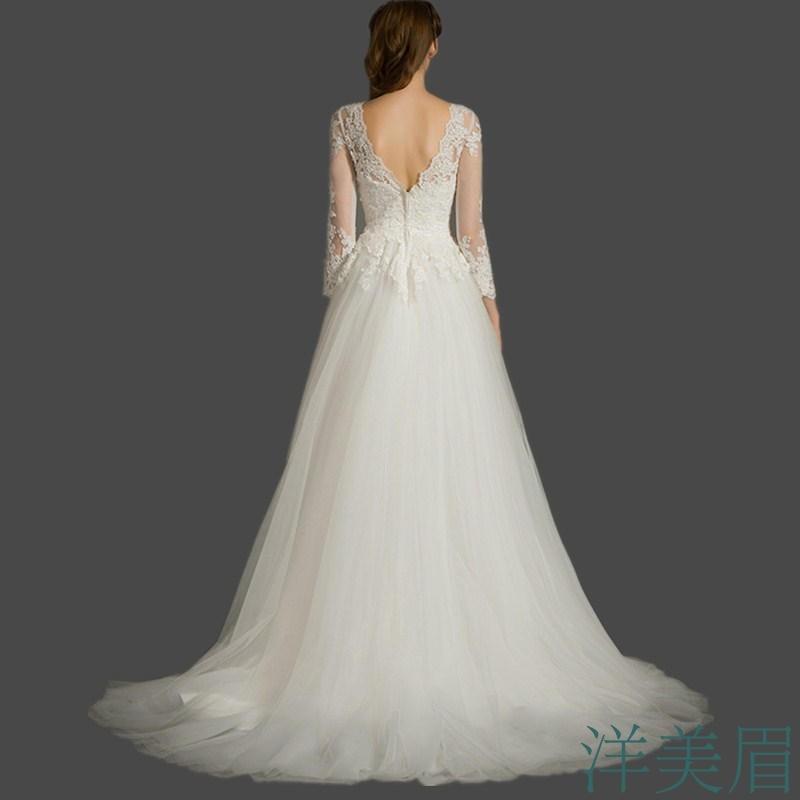 New simple V-neck straps slim A pendulum maternity wedding dress fashion lace tail out wedding dress sen sen