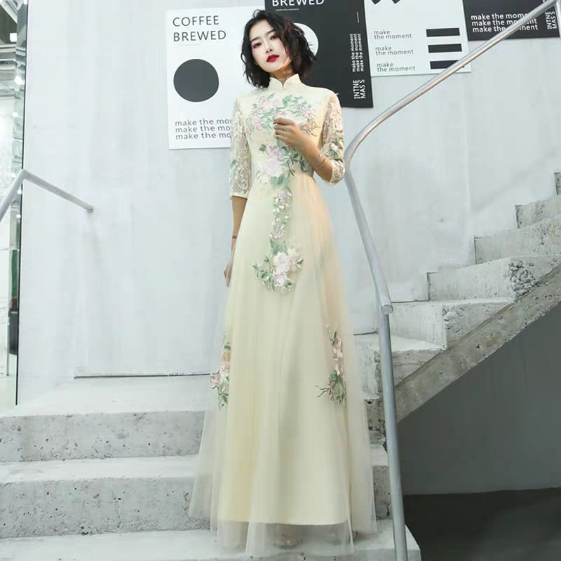 Chinese toast clothing bride cheongsam 2019 new autumn and winter long wedding dress skirt thank you feast in the sleeves thin female