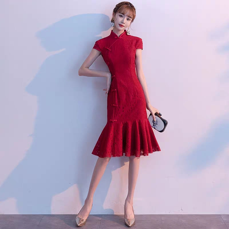 Cheongsam toast clothing 2020 new summer wedding engagement dress female back door bride small dress everyday can usually wear