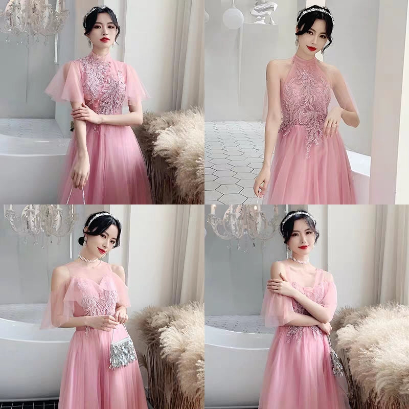 Pink bridesmaid dress 2019 new winter long section annual meeting evening dress skirt sister group wedding dress female was thin