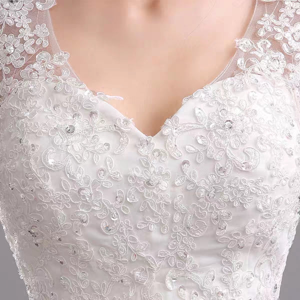 Luxury Lace Deep V-neck Backless Korean Fishtail Trailing Bride Wedding DressNew Spring 1910