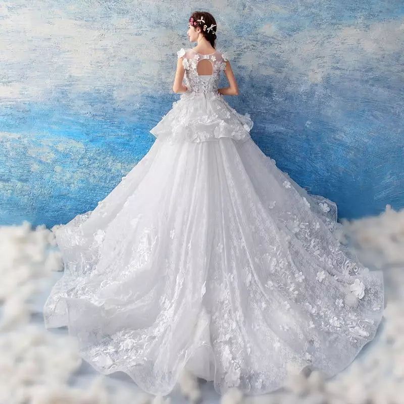 Spring and Summer new gentle fairy three-dimensional flower big tail bride wedding dress 1618
