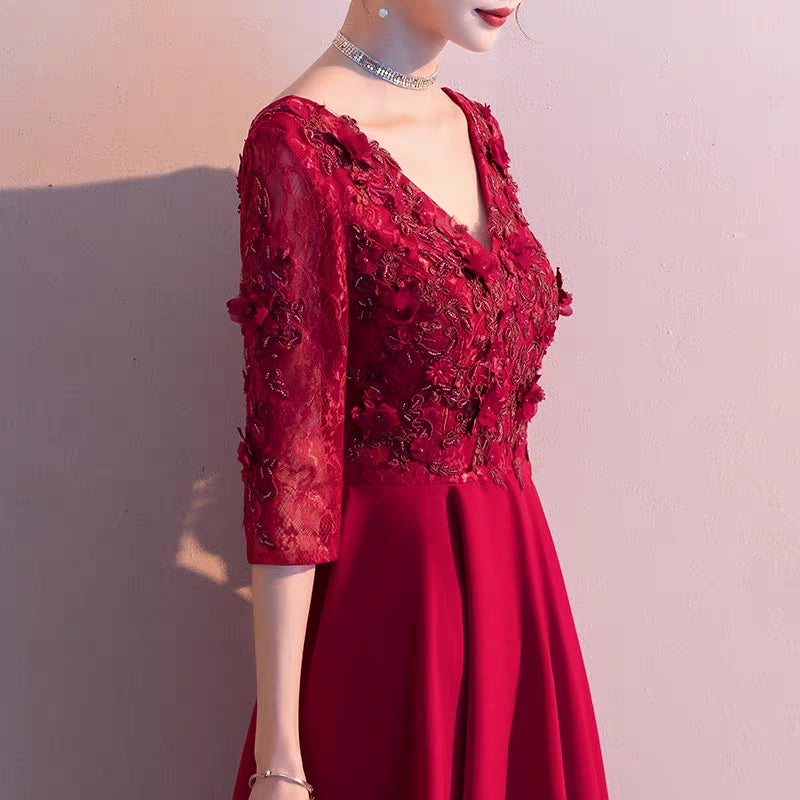Chinese toast bride new spring summer long-sleeved classic Chinese wind red long wedding dress dress woman