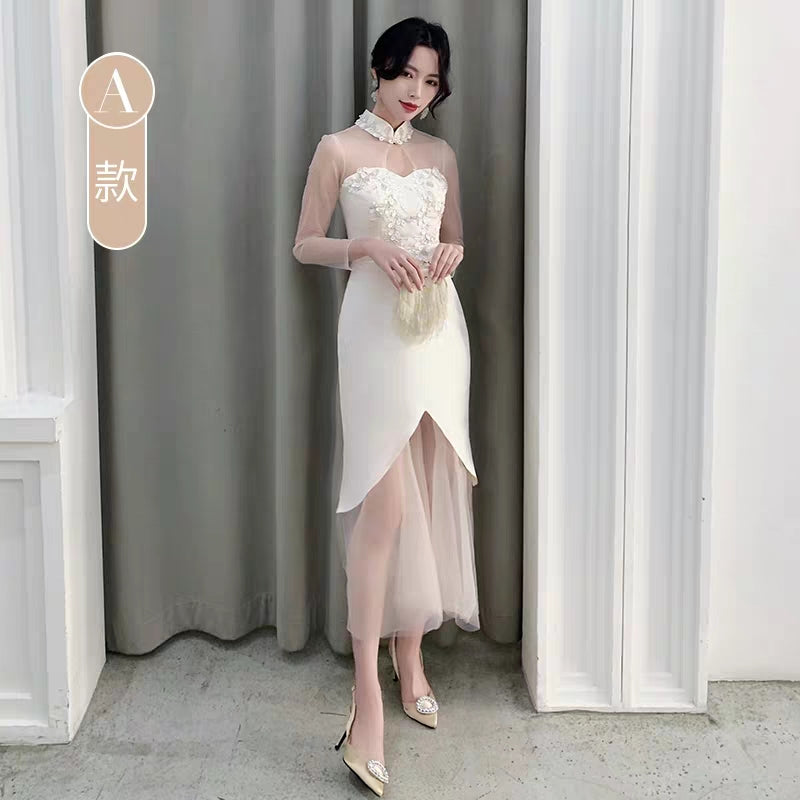 Champagne bridesmaid dress new winter annual party evening dress skirt long sister group wedding dress was thin