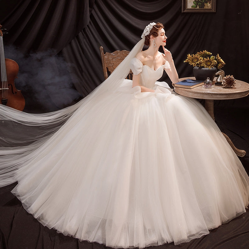 Princess Tribe like a princess fashion model French one-word shoulder bride poncho dress wedding dress 16092