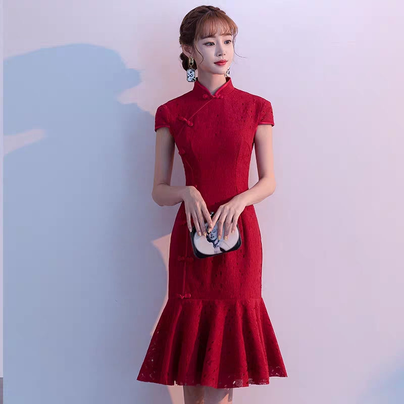 Cheongsam toast clothing 2020 new summer wedding engagement dress female back door bride small dress everyday can usually wear