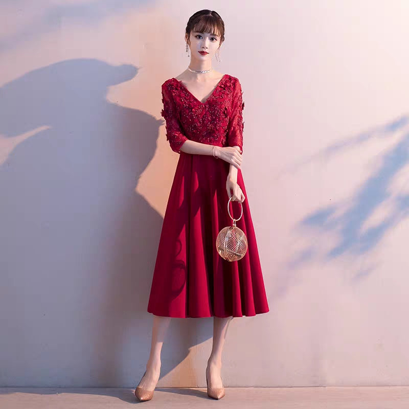 Chinese toast bride new spring summer long-sleeved classic Chinese wind red long wedding dress dress woman