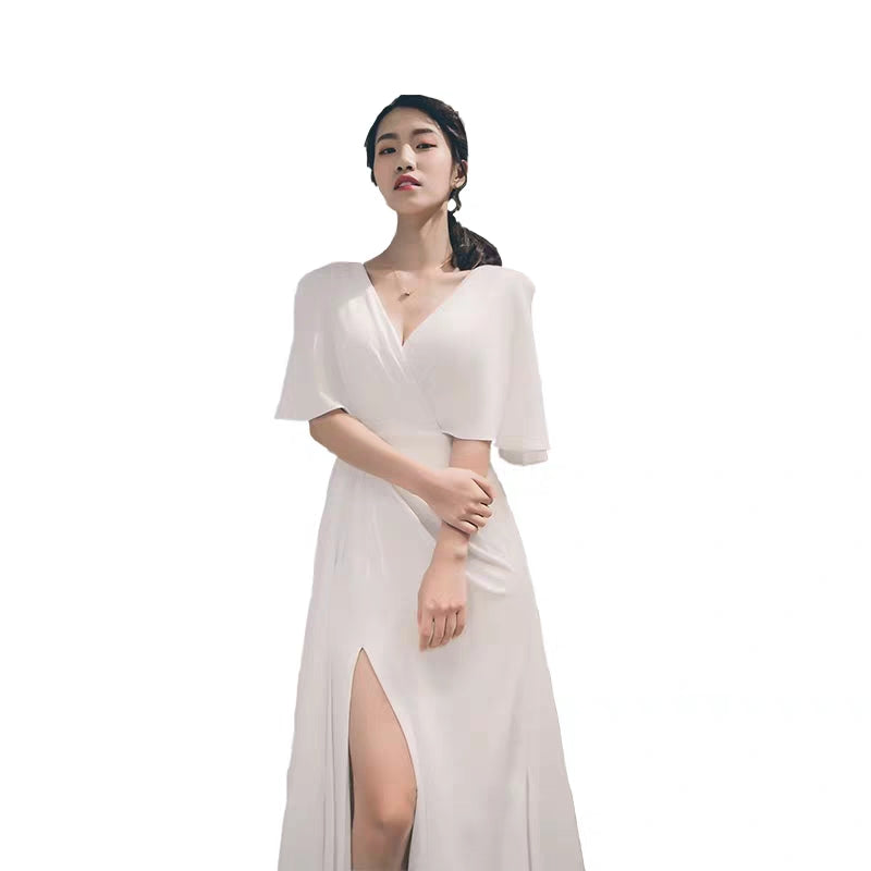 Light wedding dress new bride travel photography simple temperament long white slim banquet ladies evening dress female summer