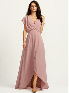 A-Line V-neck Asymmetrical Bridesmaid Dress With Split Front High-Low Bridesmaid Dresses