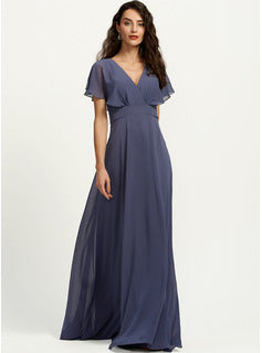 A-Line V-neck Floor-Length Bridesmaid Dress Long Bridesmaid Dresses