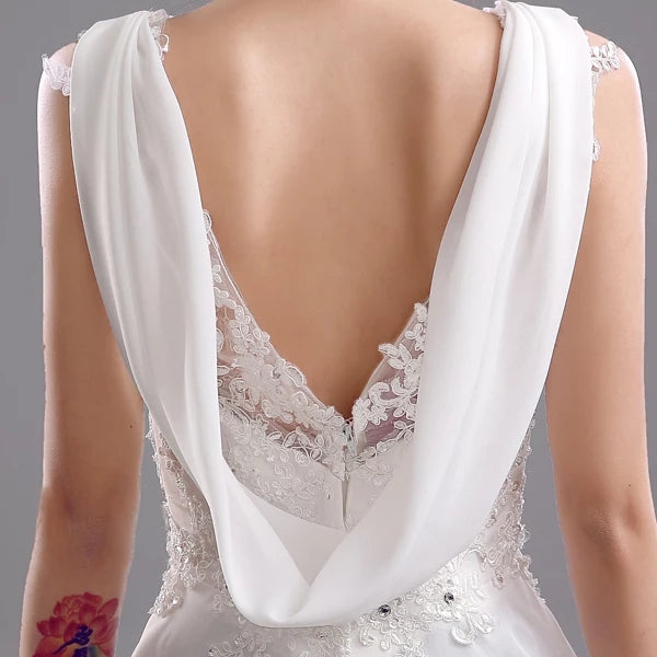 Luxury Lace Deep V-neck Backless Korean Fishtail Trailing Bride Wedding DressNew Spring 1910