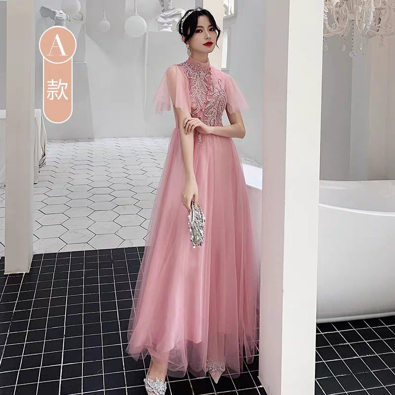 Pink bridesmaid dress 2019 new winter long section annual meeting evening dress skirt sister group wedding dress female was thin