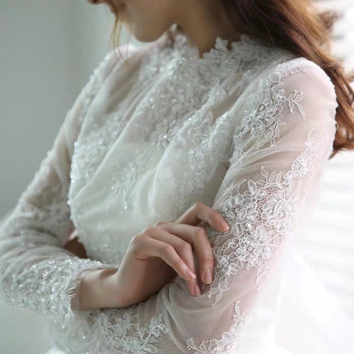 Angel's wedding dress Super Fairy Dream Sen Princess Bride Short Long-sleeved wedding dress skirt wholesale 313