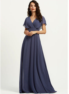 A-Line V-neck Floor-Length Bridesmaid Dress Long Bridesmaid Dresses