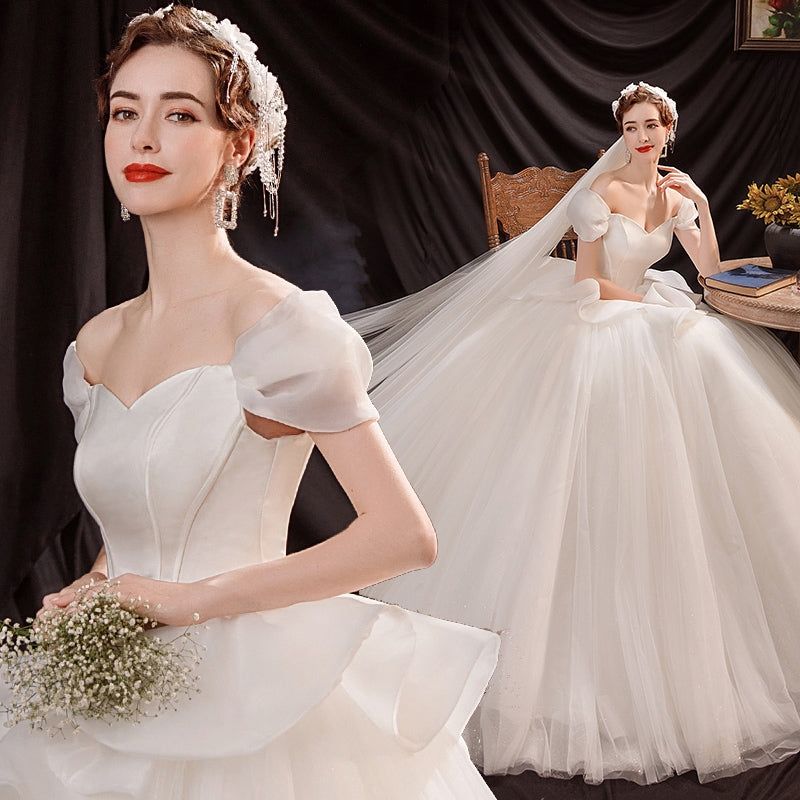 Princess Tribe like a princess fashion model French one-word shoulder bride poncho dress wedding dress 16092