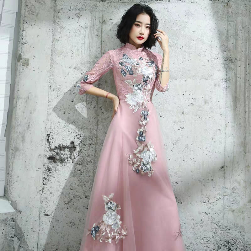Chinese toast clothing bride cheongsam 2019 new autumn and winter long wedding dress skirt thank you feast in the sleeves thin female