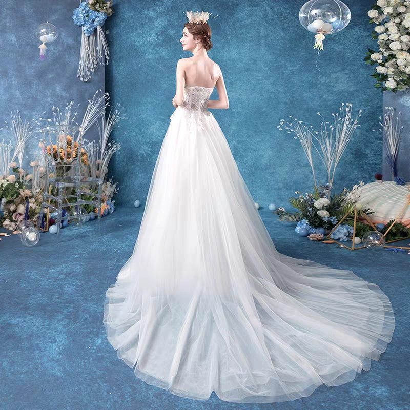 Angel wedding dress Yinghua fantasy Mori wind bride brigade shoots landscape sea view vacation wedding dress 6198