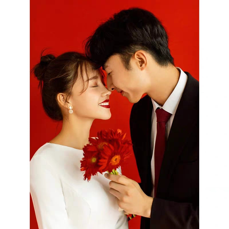 Long-sleeved shaded arms light wedding dress simple lightweight summer bride wedding out dress white satin dress woman