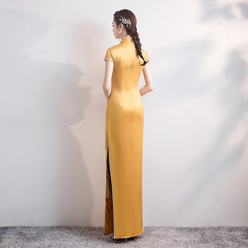 Chinese Style Party Women Floor Length Dress Embroidery Elegant Banquet Long Qipao Female Slim Cheongsam Gowns