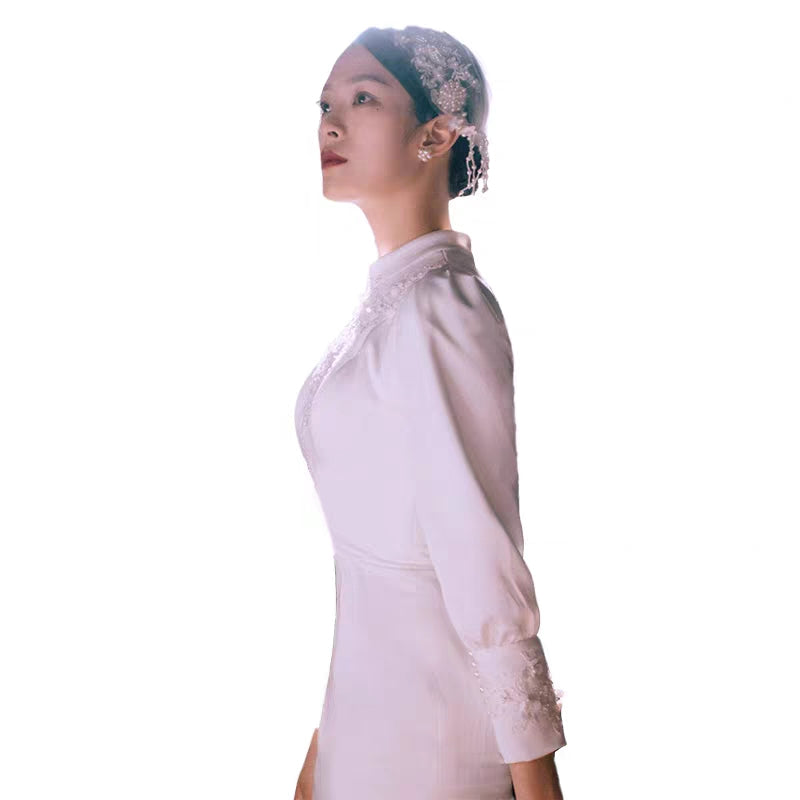 Light wedding dress women new bride French simple travel photography Mori super fairy long sleeve small long dress