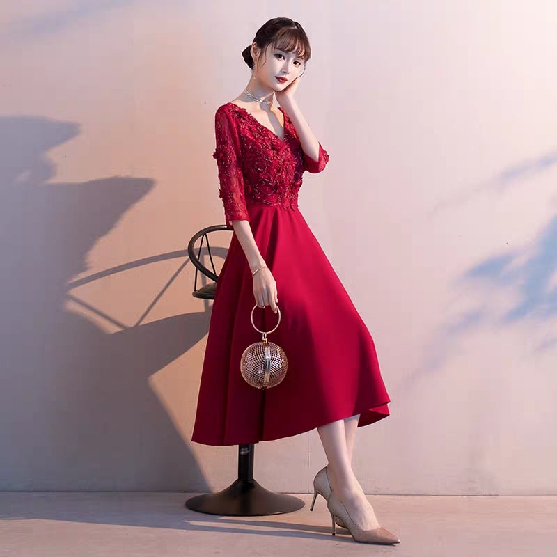 Chinese toast bride new spring summer long-sleeved classic Chinese wind red long wedding dress dress woman