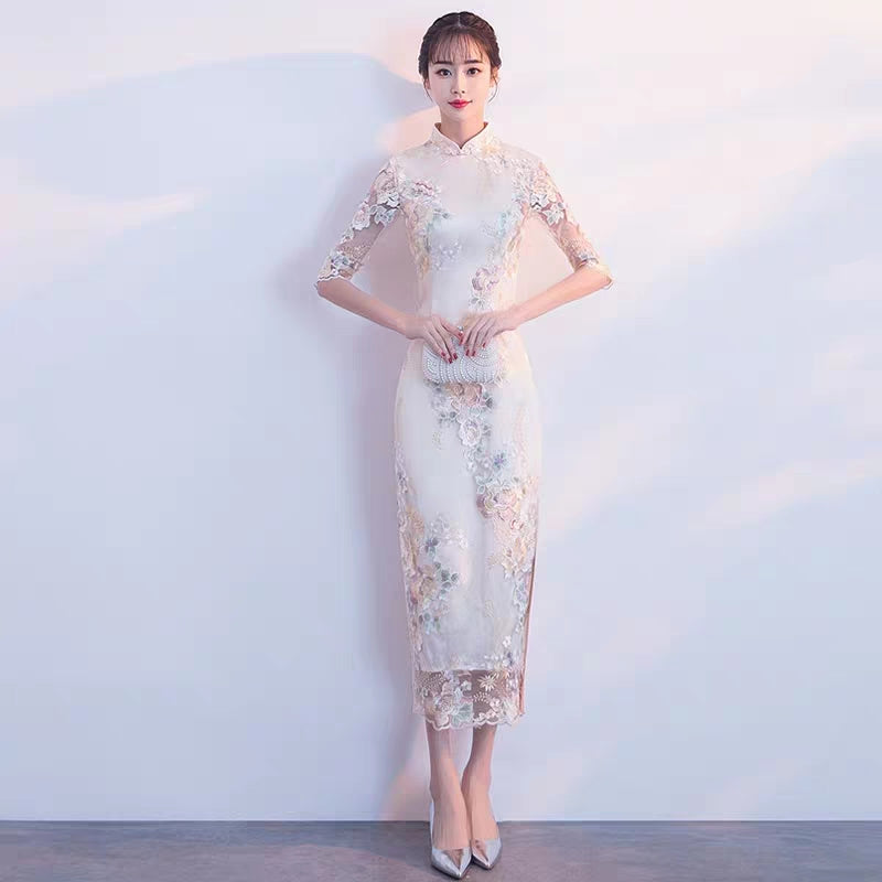 Girl cheongsam autumn and winter long long-sleeved 2019 new improved version of elegant and thin fishtail dress skirt female Chinese style