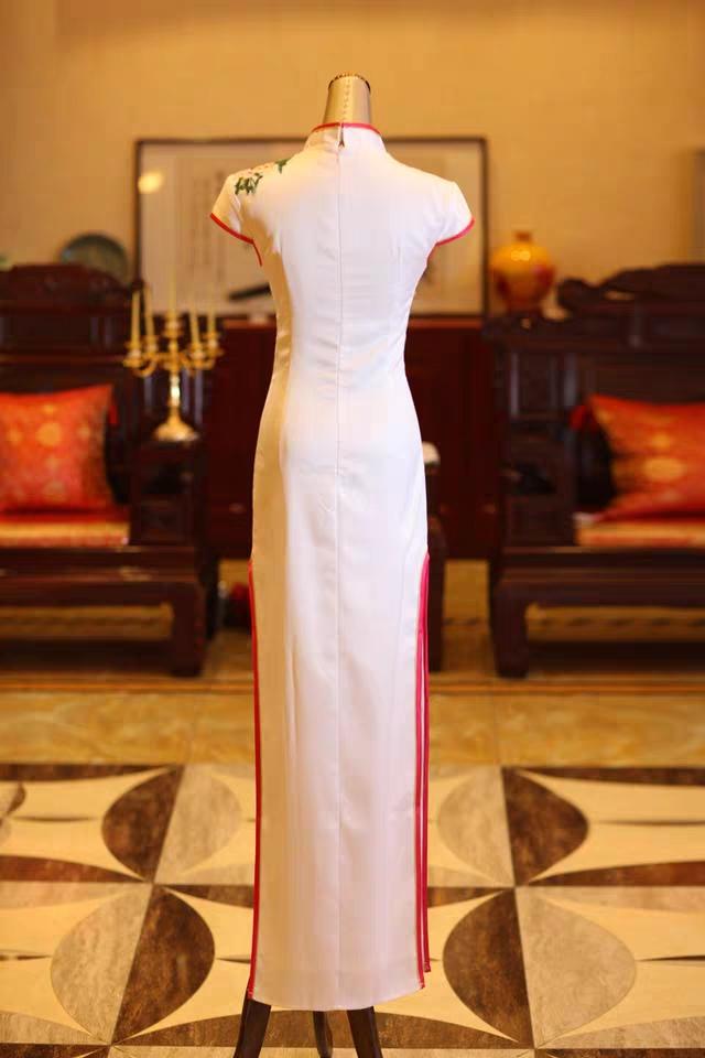 White flowers improved cheongsam long banquet evening dress choir performance costume bridesmaid dress wholesale 10052