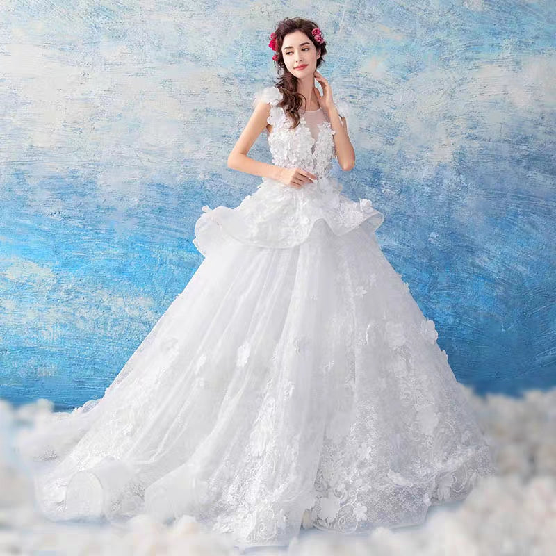 Spring and Summer new gentle fairy three-dimensional flower big tail bride wedding dress 1618
