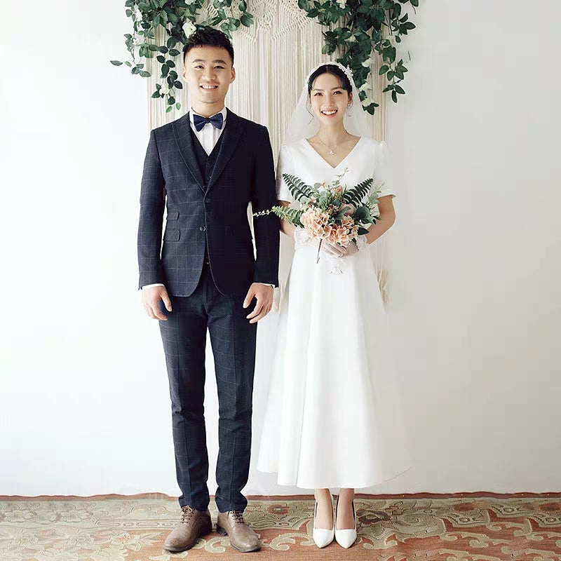 French light wedding dress super fairy simple daily pat siphon white temperament trim long evening dress autumn