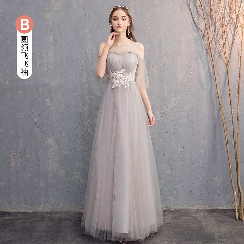 Wedding bridesmaid dress pink dress birthday dress playing piano dress Annual grey dress host maxidress dinner