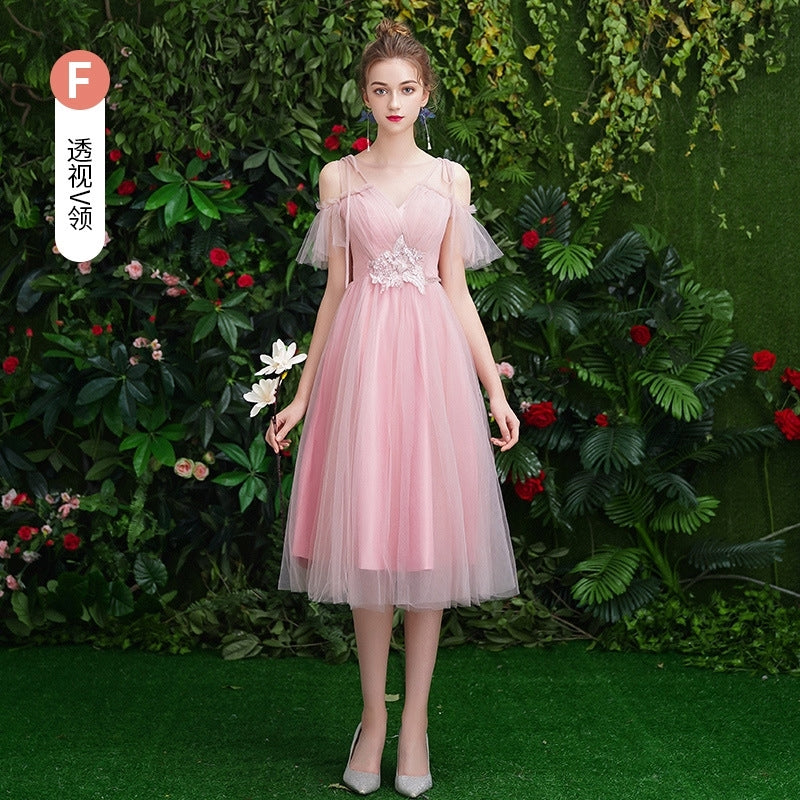 Wedding bridesmaid dress pink dress birthday dress playing piano dress Annual grey dress host maxidress dinner
